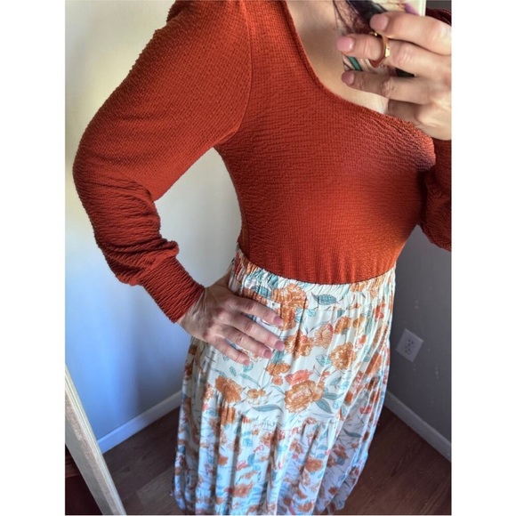 Jessica Simpson burnt orange textured bodysuit square neckline boho size large - Picture 4 of 14